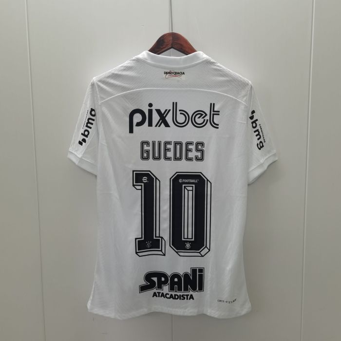 with all Sponor Logos Player Version 2023-2024 Corinthians GUEDES 10 Home Soccer Jersey