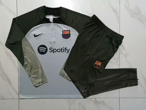 2023-2024 Barcelona Grey/Olive Soccer Training Sweater and Pants