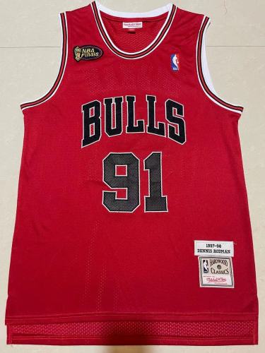NBA Finals Mitchell&ness 1997-98 Chicago Bulls Red Basketball Shirt 91 RODMAN Classic NBA Jersey