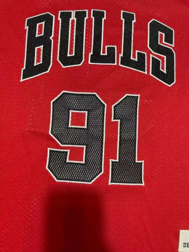 NBA Finals Mitchell&ness 1997-98 Chicago Bulls Red Basketball Shirt 91 RODMAN Classic NBA Jersey