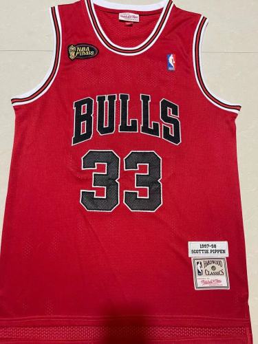 NBA Finals Mitchell&ness 1997-98 Chicago Bulls Red Basketball Shirt 33 PIPPEN Classic NBA Jersey