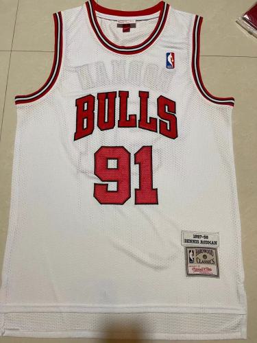 Mitchell&ness 1997-98 Chicago Bulls White Basketball Shirt 91 RODMAN Classic NBA Jersey