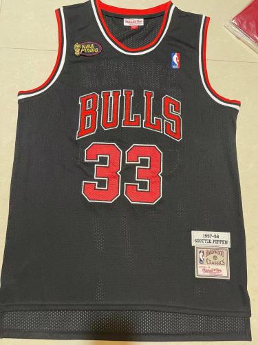 NBA Finals Mitchell&ness 1997-98 Chicago Bulls Black Basketball Shirt 33 PIPPEN Classic NBA Jersey
