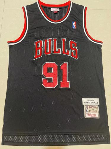 Mitchell&ness 1997-98 Chicago Bulls Black Basketball Shirt 91 RODMAN Classic NBA Jersey
