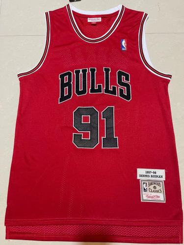 Mitchell&ness 1997-98 Chicago Bulls Red Basketball Shirt 91 RODMAN Classic NBA Jersey