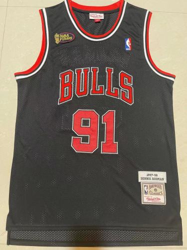 NBA Finals Mitchell&ness 1997-98 Chicago Bulls Black Basketball Shirt 91 RODMAN Classic NBA Jersey