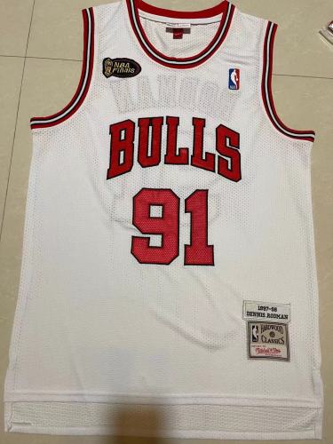 NBA Finals Mitchell&ness 1997-98 Chicago Bulls White Basketball Shirt 91 RODMAN Classic NBA Jersey
