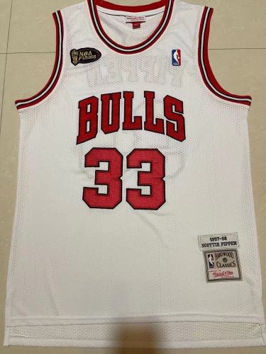 NBA Finals Mitchell&ness 1997-98 Chicago Bulls White Basketball Shirt 33 PIPPEN Classic NBA Jersey