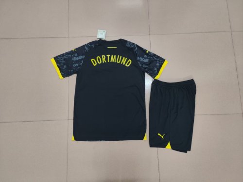 Adult Uniform BVB Football Shirt Fans Version 2023-2024 Borussia Dortmund Away Black Soccer Jersey Shorts