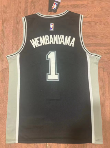 San Antonio Spurs 1 WEMBANYAMA Black NBA Jersey Basketball Shirt