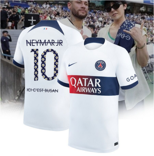 Special Lettering NEYMAR JR .10 Maillot PSG Fan Version 2023-2024 Paris Saint-Germain Away White Soccer Jersey