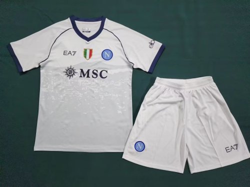 with Scudetto Patch Adult Uniform 2023-2024 Calcio Napoli Away White Soccer Jersey Shorts