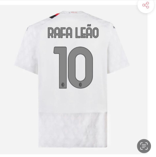 Rafa Leão 10 Shirt Fan Version 2023-2024 AC Milan Away White Soccer Jersey