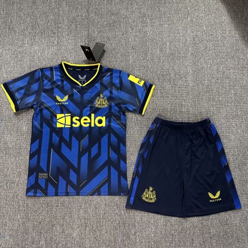 Youth Uniform Kids Kit 2023-2024 Newcastle United Third Away Blue Soccer Jersey Shorts