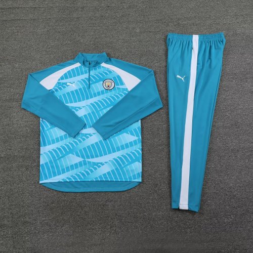 2023-2024 Manchester City Light Blue Soccer Training Sweater and Pants