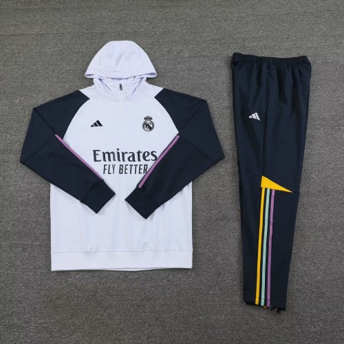 2023-2024 Real Madrid White/Black Soccer Hoodie and Pant