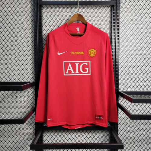 with Front Lettering+UCL Patch Retro Jersey Long Sleeve 2007-2008 Manchester United RONALDO 7 Home Soccer Jersey