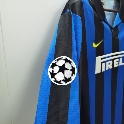 with UCL Patch Retro Jersey Long Sleeve 1998-1999 Inter Milan 1+8 ZAMORANO Home Soccer Jersey Vintage Maillot de Foot