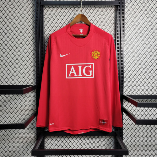 Long Sleeve Retro Jersey 2007-2008 Manchester United Home Soccer Jersey Man U Vintage Football Shirt