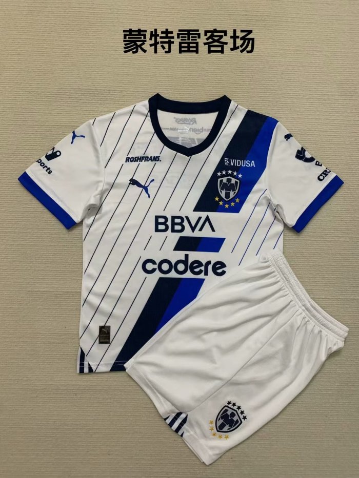 Adult Uniform 2023-2024 Monterrey Away White Soccer Jersey Shorts
