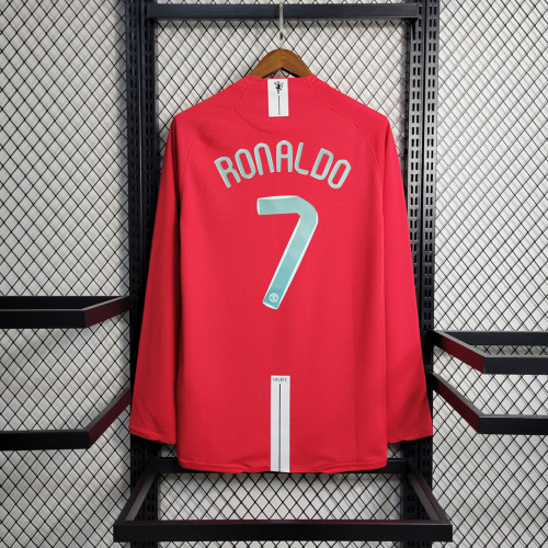 with Front Lettering+UCL Patch Retro Jersey Long Sleeve 2007-2008 Manchester United RONALDO 7 Home Soccer Jersey
