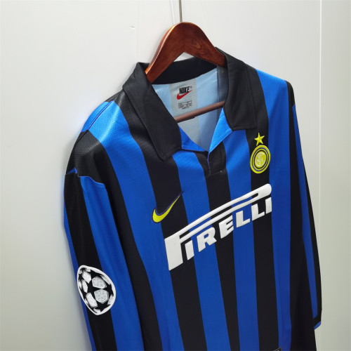 with UCL Patch Retro Jersey Long Sleeve 1998-1999 Inter Milan Home Soccer Jersey Vintage Maillot de Foot