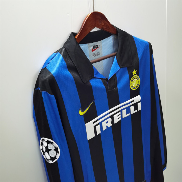 with UCL Patch Retro Jersey Long Sleeve 1998-1999 Inter Milan 1+8 ZAMORANO Home Soccer Jersey Vintage Maillot de Foot
