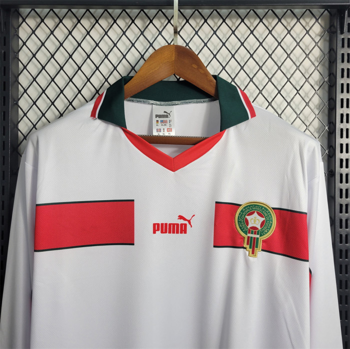 Long Sleeve Retro Jersey 1998 Morocco Away White Soccer Jersey Vintage Football Shirt