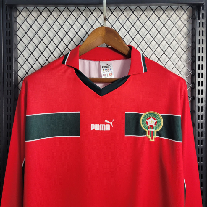 Long Sleeve Retro Jersey 1998 Morocco 3rd Away Red Soccer Jersey Vintage Football Shirt