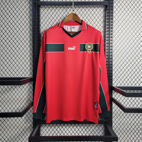 Long Sleeve Retro Jersey 1998 Morocco 3rd Away Red Soccer Jersey Vintage Football Shirt