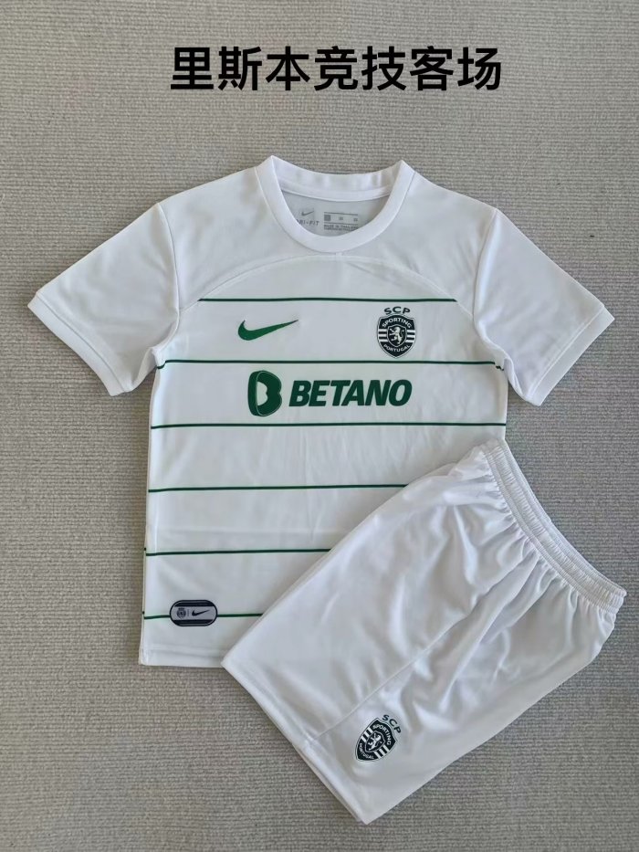 Adult Uniform 2023-2024 Sporting Lisbon Away White Soccer Jersey Shorts
