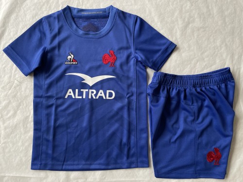 Youth 2023 France Home Rugby Jersey Shorts Kids Kit Child Set