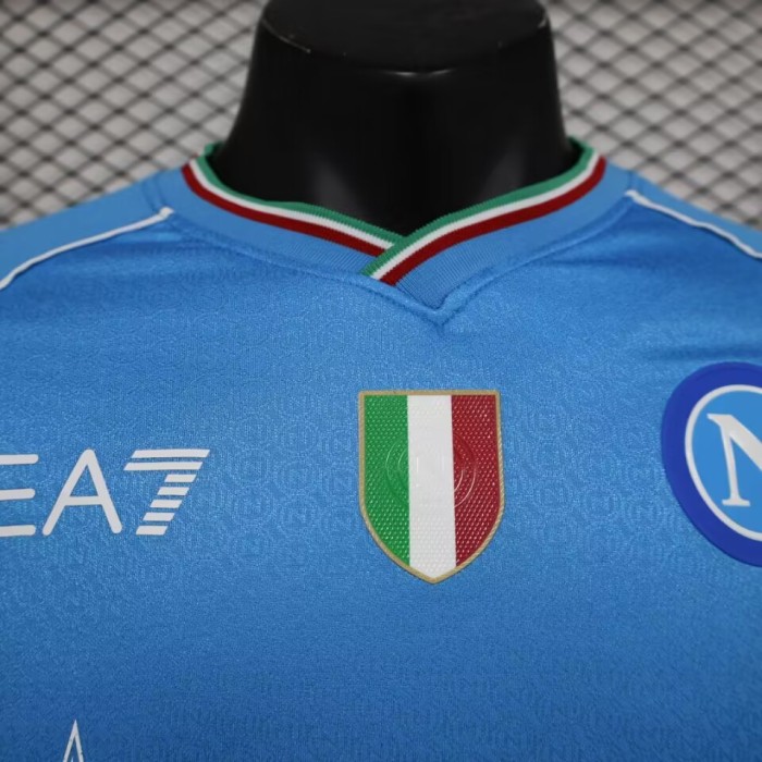 with Scudetto Patch Player Version 2023-2024 Calcio Napoli Home Soccer Jersey