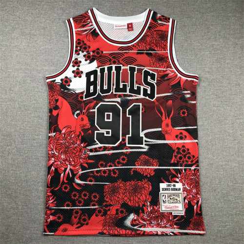 Mitchell&ness 1997-98 Chicago Bulls Rabbit Edition Basketball Shirt 91 RODMAN Classic NBA Jersey