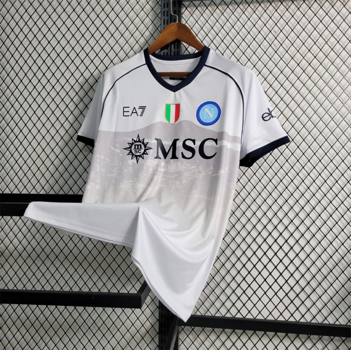 with Scudetto Patch Fan Version 2023-2024 Calcio Napoli Away White Soccer Jersey