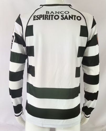 Long Sleeve Retro Jersey 2001-2002 Sporting Lisbon Home Soccer Jersey Vintage Football Shirt