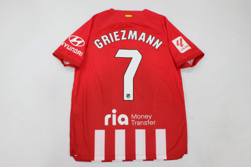 wiht LALIGA Patch Fans Version 2023-2024 Atletico Madrid GRIEZMANN 7 Home Soccer Jersey
