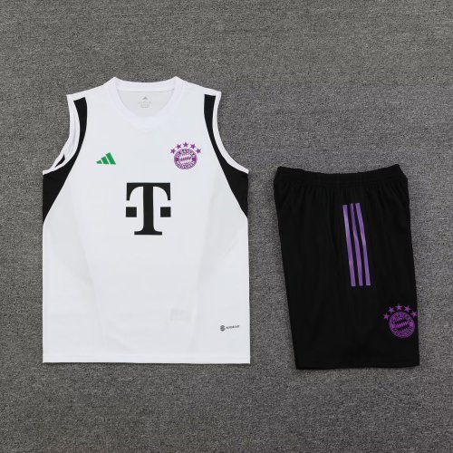 Adult Uniform 2023-2024 Bayern Munich White Soccer Training Vest and Shorts