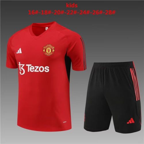 Youth Uniform 2023-2024 Manchester United Red Soccer Training Jersey Shorts