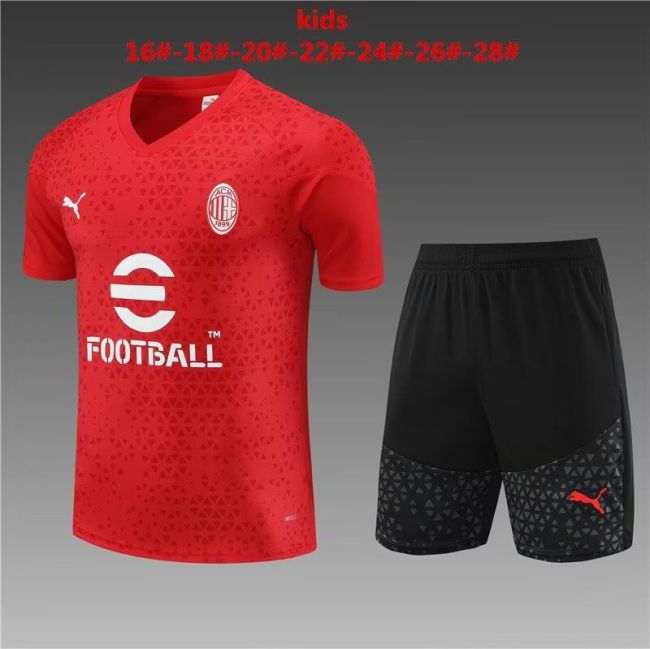 Youth Uniform 2023-2024 Ac Milan Red Soccer Training Jersey Shorts
