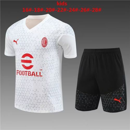 Youth Uniform 2023-2024 Ac Milan White Soccer Training Jersey Shorts