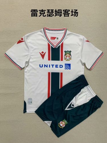 Youth Uniform Kids Kit 2023-2024 Wrexham Away White Soccer Jersey Shorts