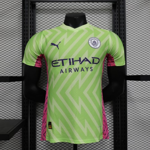 Player Version 2023-2024 Manchester City Fluorescent Green Soccer Pre-match Top Football Training Shirt