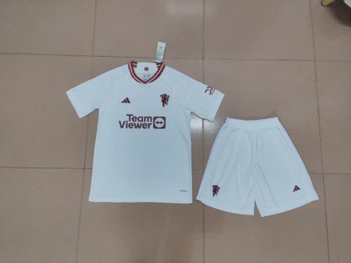 Adult Uniform 2023-2024 Manchester United Third Away White Soccer Jersey Shorts