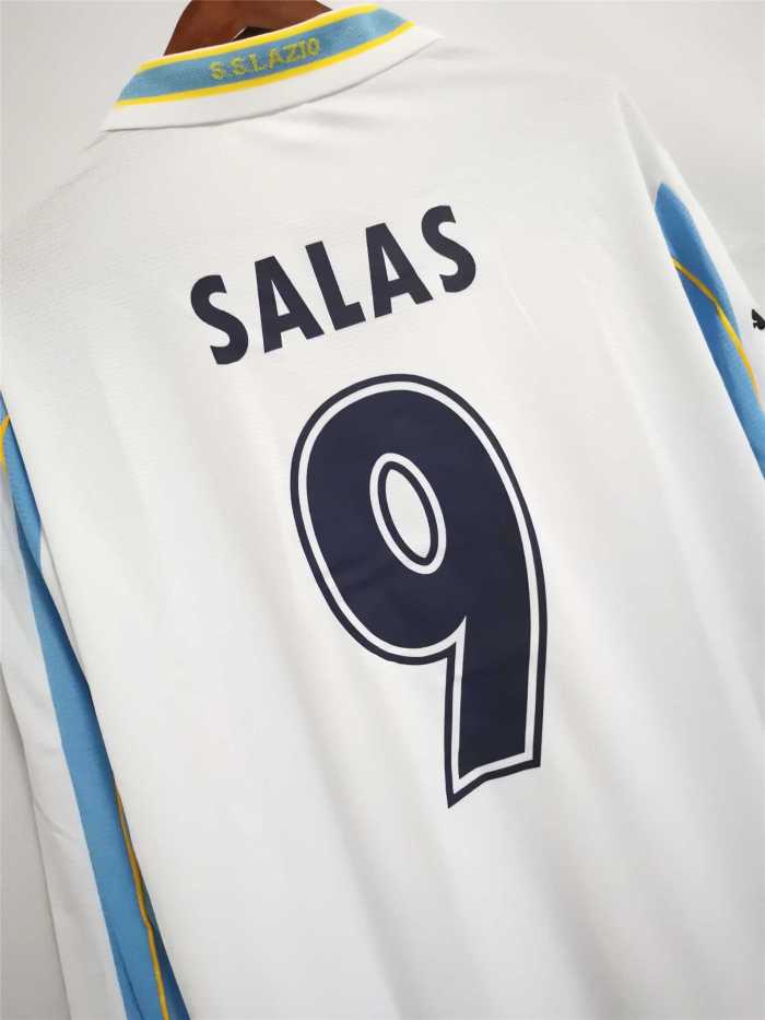 Long Sleeve Retro Jersey 1998-1999 Lazio Away White Soccer Jersey 9 SALAS Vintage Football Shirt