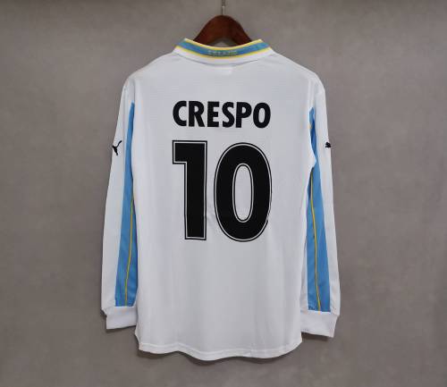 Long Sleeve Retro Jersey 1998-1999 Lazio Away White Soccer Jersey 10 CRESPO Vintage Football Shirt