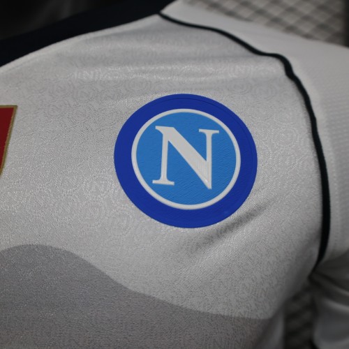 with Scudetto Patch Player Version 2023-2024 Calcio Napoli Away White Soccer Jersey