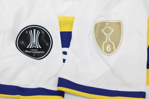 with Libertadores Patch+Golden 6 Patch+Sponor Logo Fan Version 2022-2023 Boca Juniors Away White Soccer Jersey