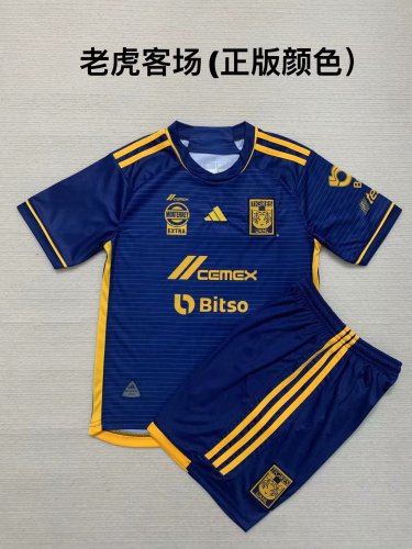 Youth Uniform Kids Kit 2023-2024 Tigres UANL Away Blue Soccer Jersey Shorts