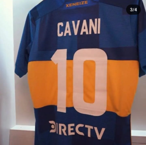 with Sponor Logo Fan Version 2023-2024 Boca Juniors CAVANI 10 Home Soccer Jersey